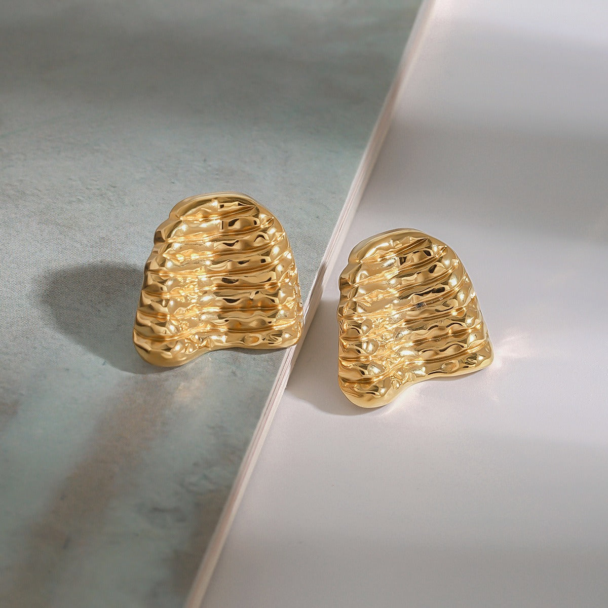 18K gold geometric shape with texture design unique personality earrings