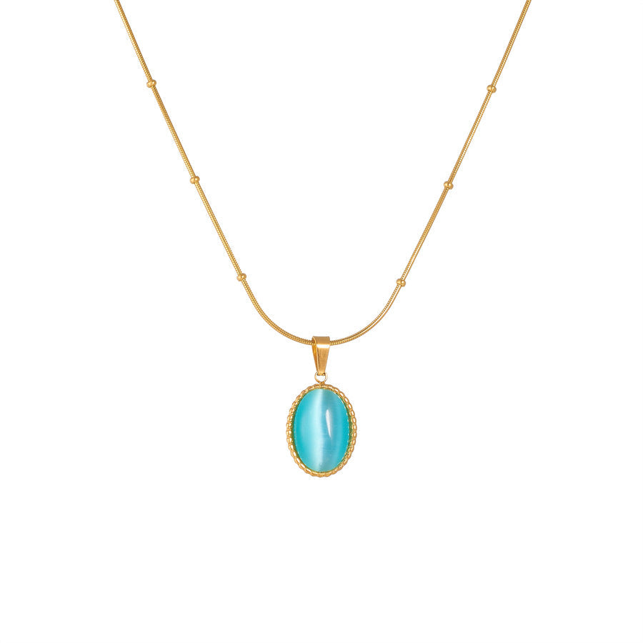 European And American Summer Popular Water Blue Pendant Bead Necklace Fashion Stainless Steel 18k Gold Plated Necklace