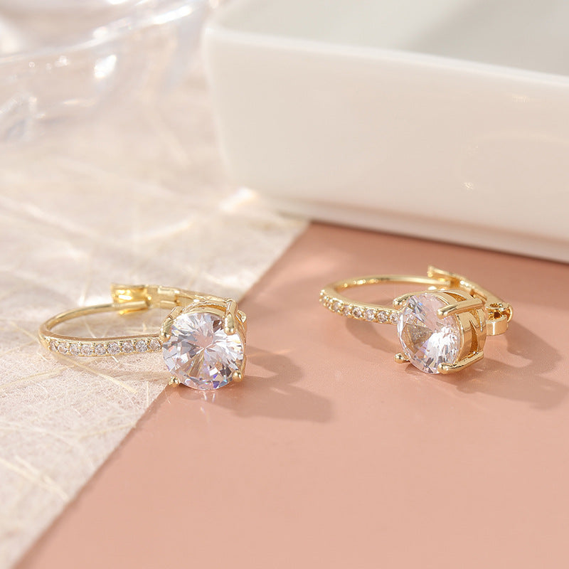 Luxury Sparkling Gold Plated Hook Dangle Earrings For Women, Inlaid Premium White S925 Silver Needle Wedding Party Ear Jewelry