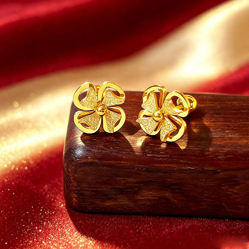 Designed Three-dimensional Matte Clover Drop Earrings With Tassels For Women