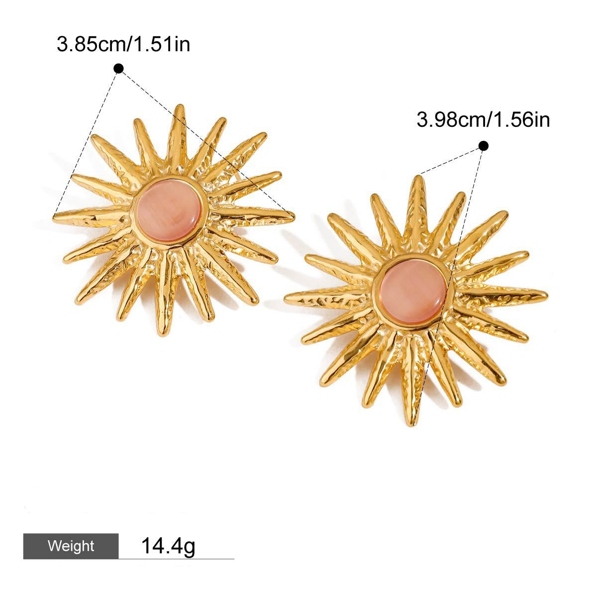 18K gold geometric inlaid gemstone design exquisite noble ring and earring set