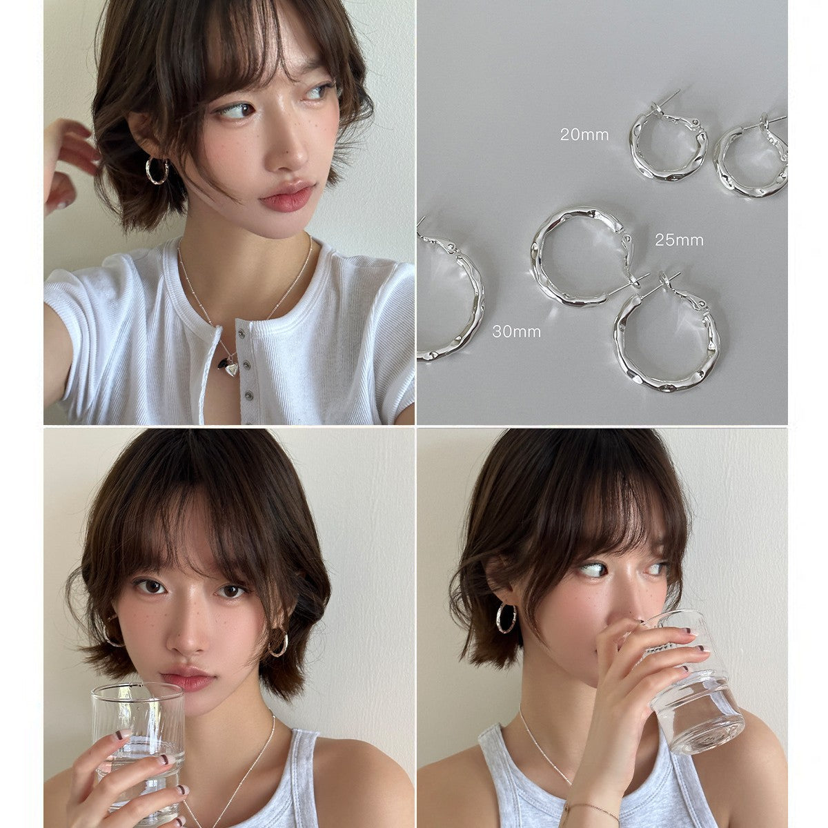 925 Silver Needle Minimalist Plain Hoop Irregular Earrings Light Luxury High-End Niche Earrings Exquisite Versatile Everyday Earrings