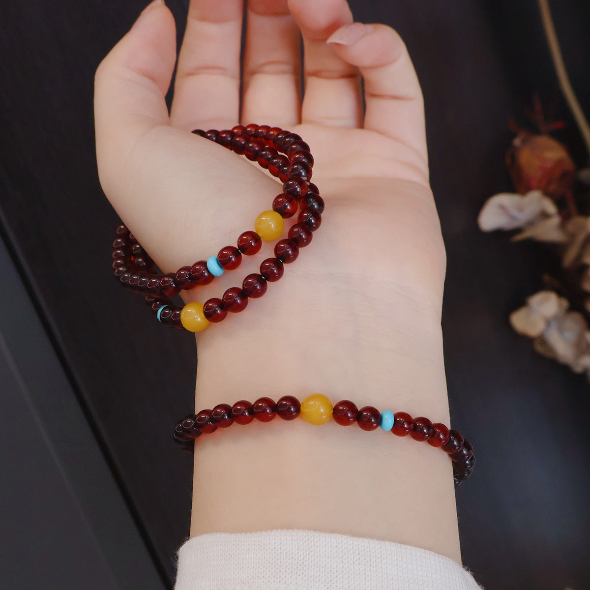 Natural Blood Amber Single-strand Wine-red Bracelet
