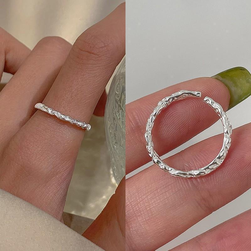 Women Minimalist Stackable 925 Sterling Silver Plain Band Ring, Sparkling Zircon Niche Light Luxury Heavy Craft Tarnish Resistant