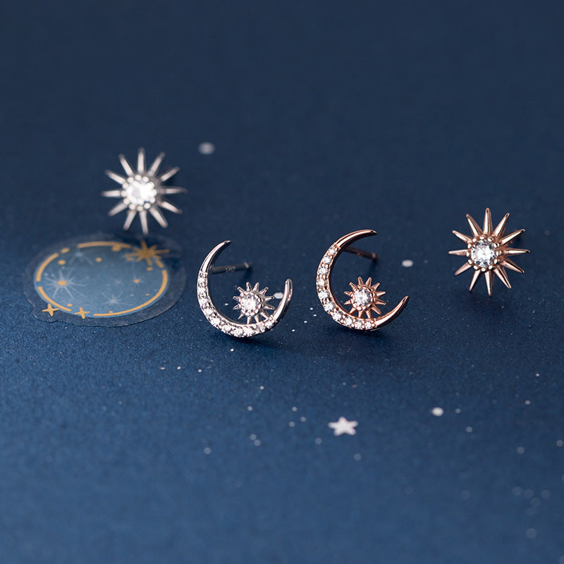 Sun Moon Star Stud Earrings For Women