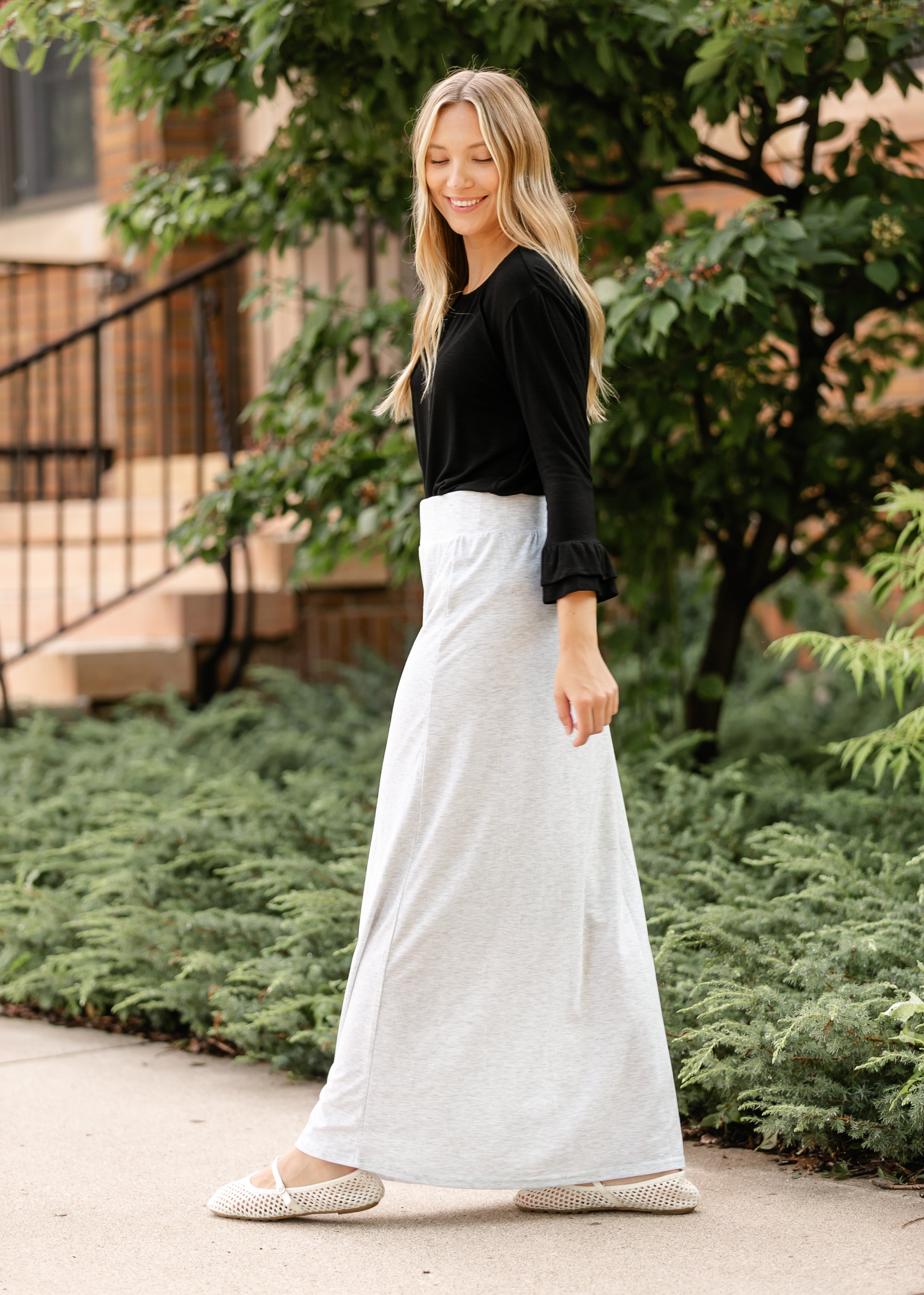 Clarise Heather Gray Premium Knit Maxi Skirt