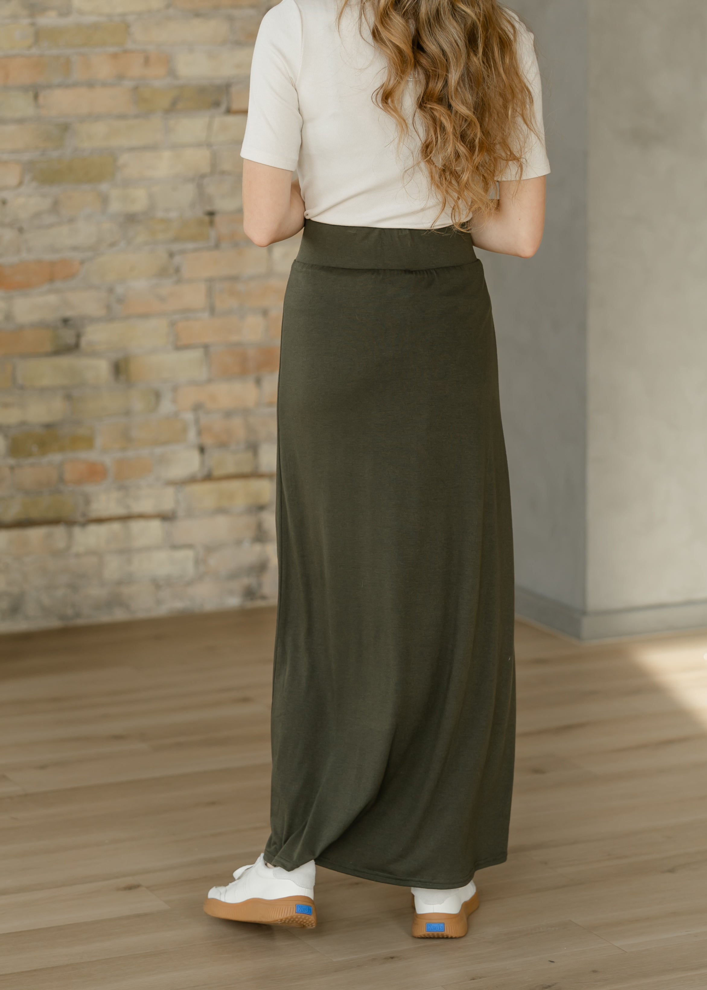 Clarise Olive Premium Knit Maxi Skirt