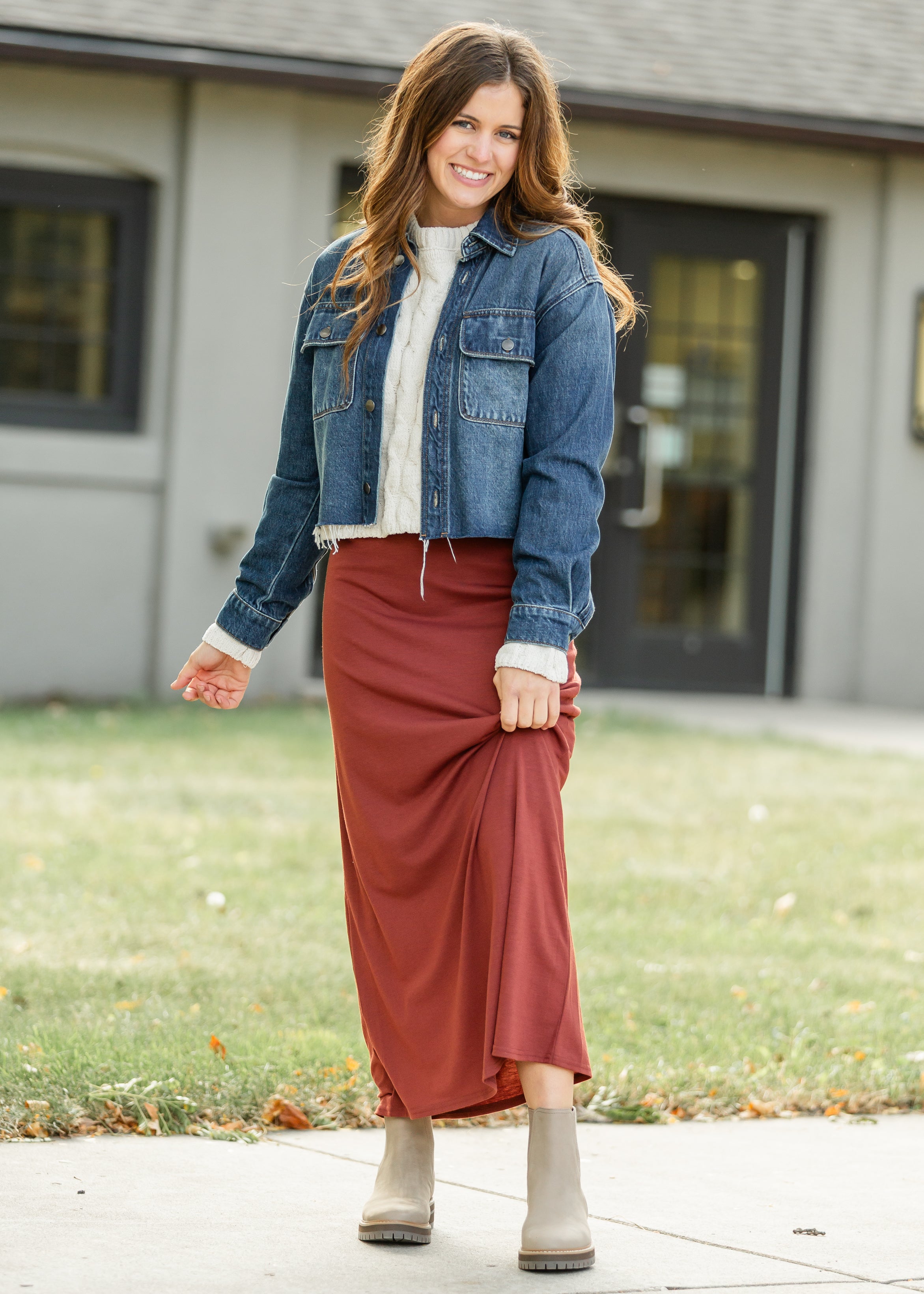 Clarise Rust Premium Knit Maxi Skirt