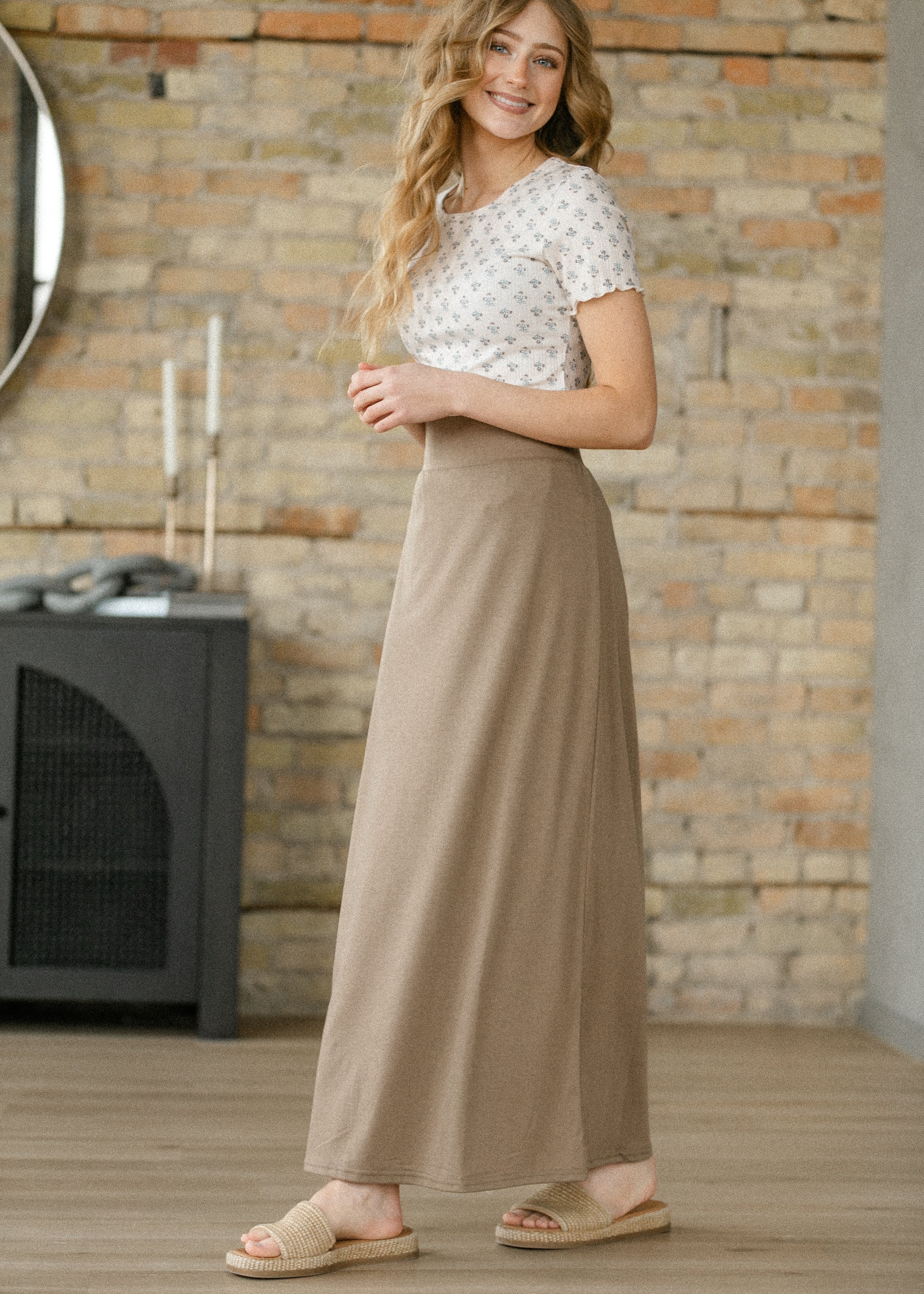 Clarise Taupe Premium Knit Maxi Skirt
