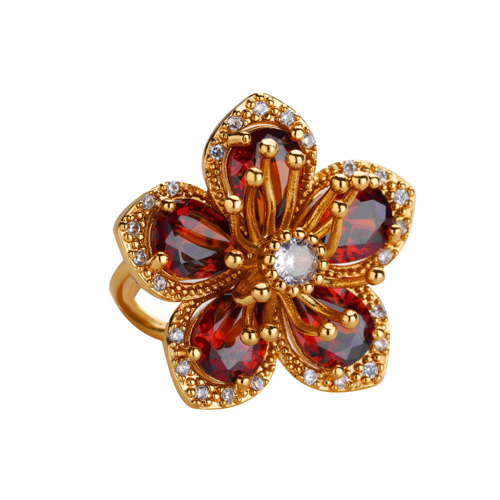 Exquisite Inlaid Zircon Flower Ring