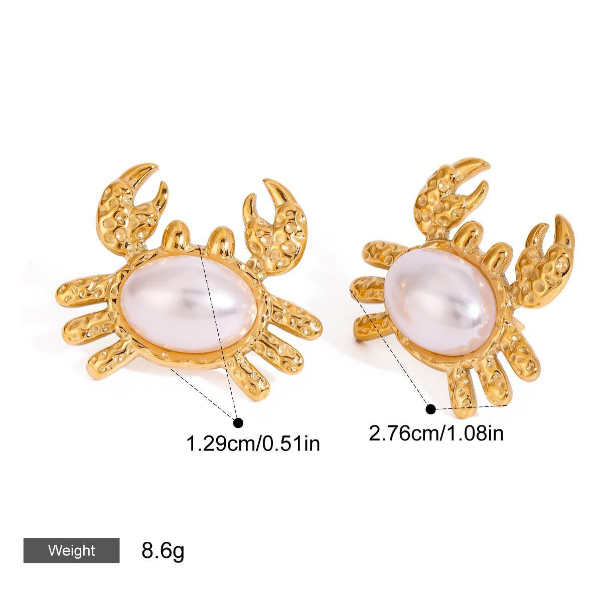 18K gold crab-shaped inlaid pearl design light luxury noble earring necklace bracelet set