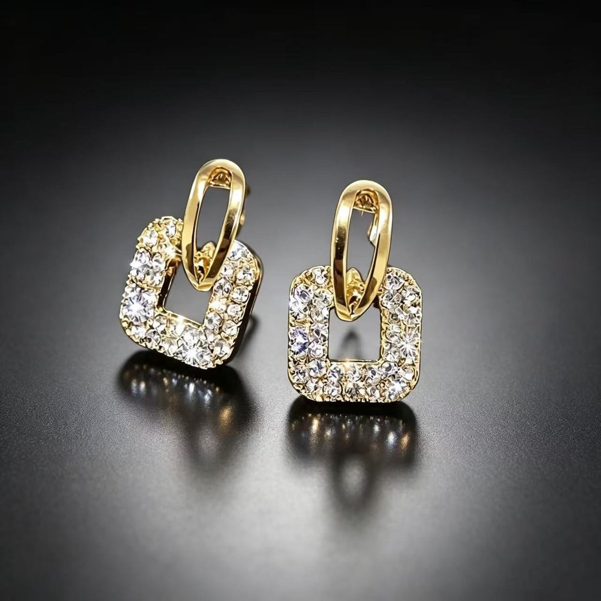 Women Luxury Pave Zircon Square Huggie Earrings, Elegant European American Square Drop Earring, Versatile Accessory For Commute & Party