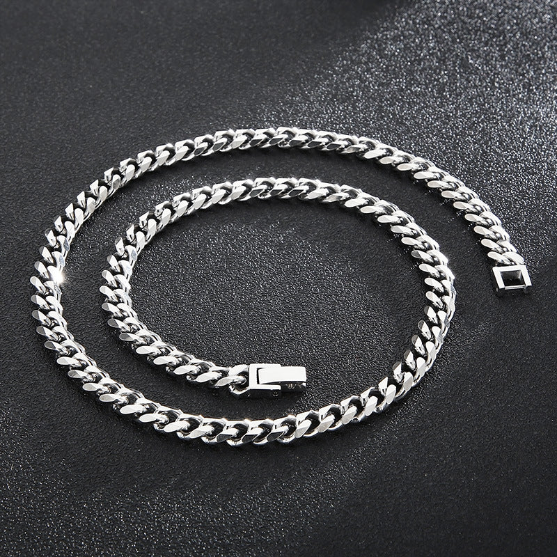 Polished Stainless Steel Cuban Chain Necklace