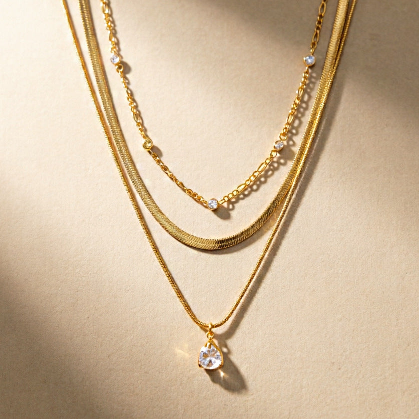 Layered Teardrop Zircon Necklace