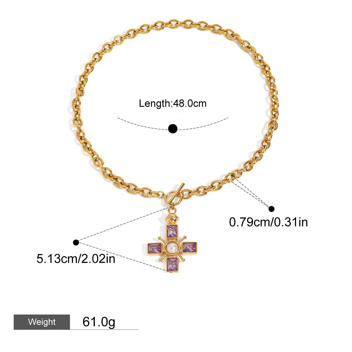 18K gold cross inlaid gemstone design high-end necklace ring set