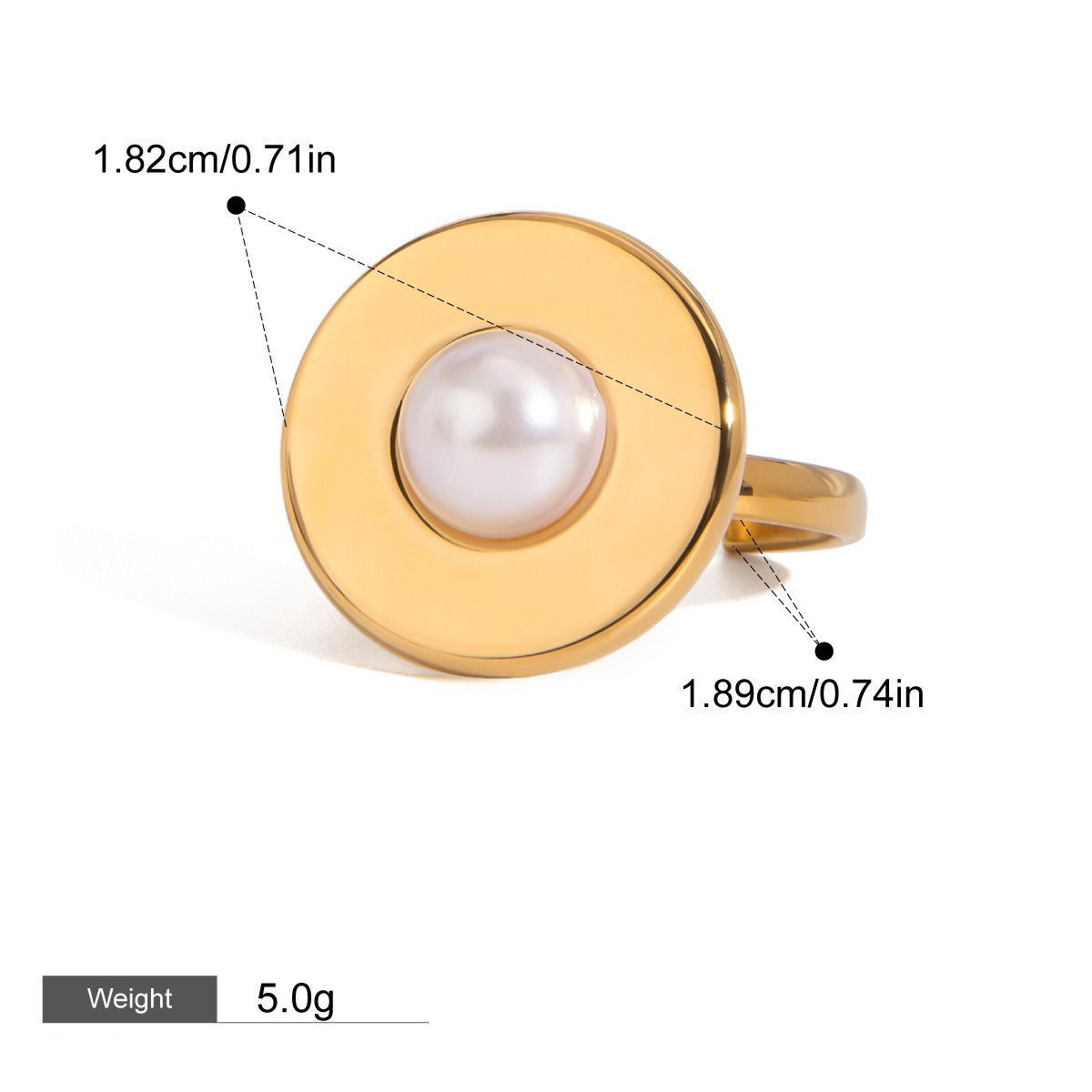 18K gold round pearl inlaid design light luxury noble ring