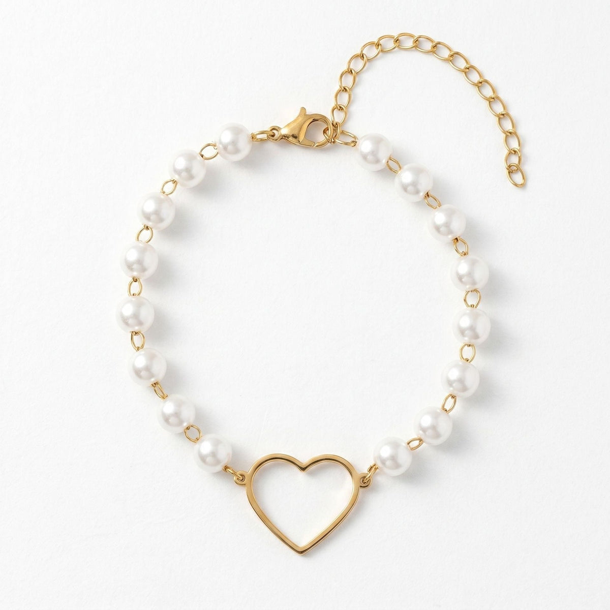 European American Fashion Hollow Heart Pearl Stainless Steel Bracelet For Women, Minimalist Versatile Hand Jewelry Wholesale