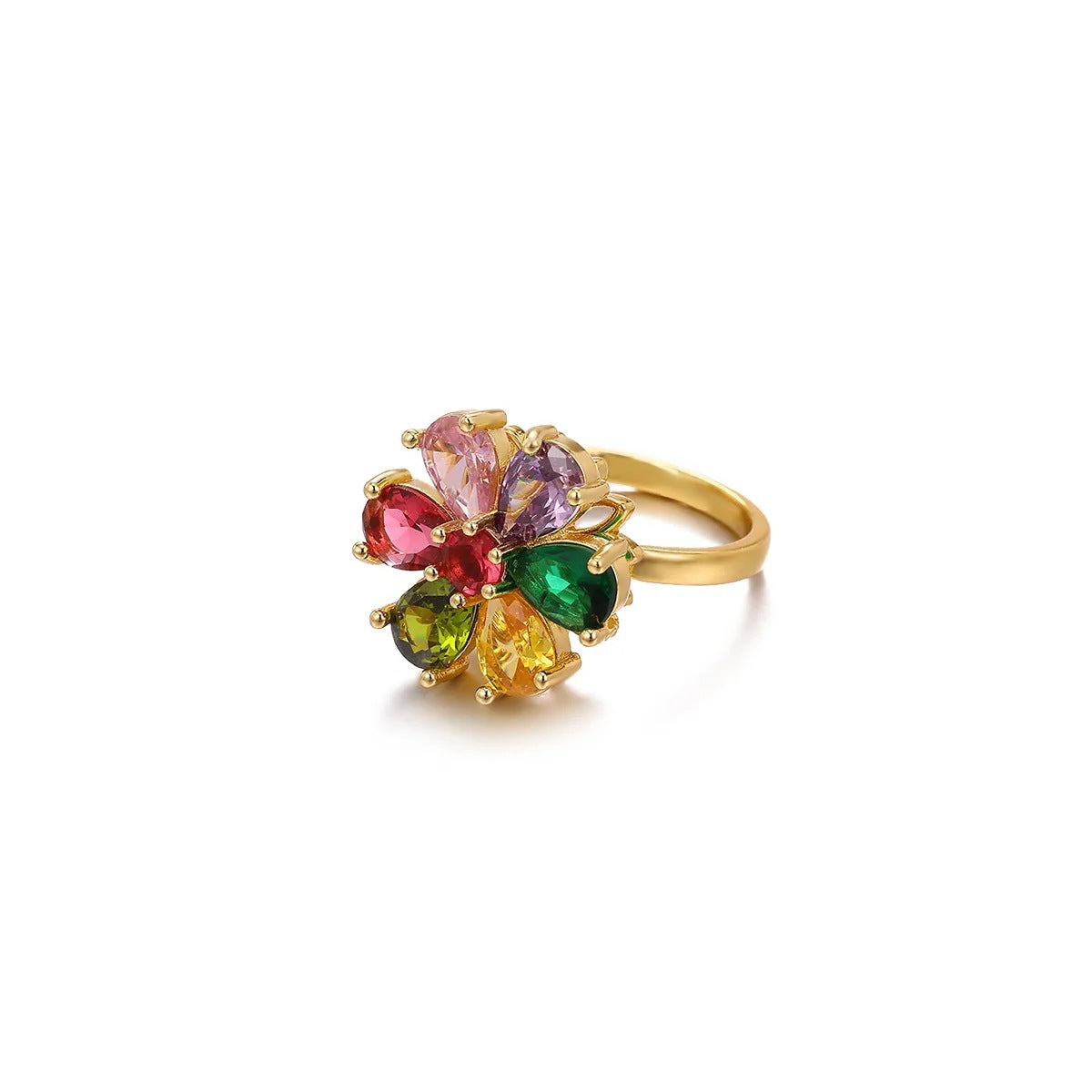 Women's Colorful Zircon Flower Open Ring