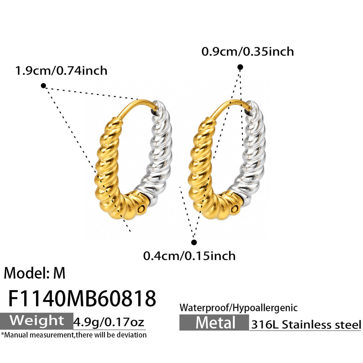 Two Tone Twisted Hoop Earrings Gold Plated Titanium Steel Fashion Women Ear Jewelry For Daily Dating Banquet Party Occasions