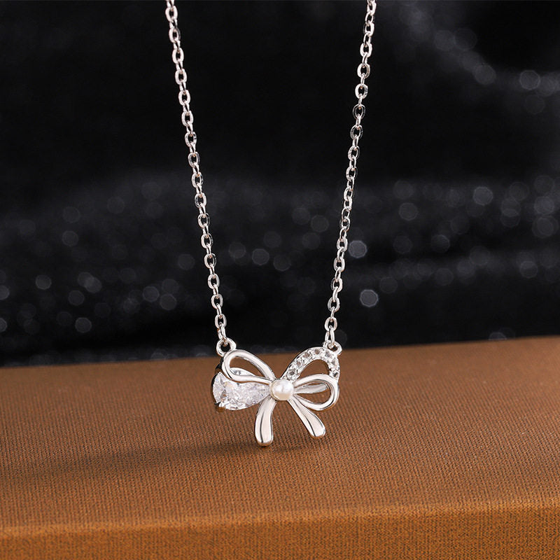 1.0m 2026 New Titanium Steel Bow Necklace For Women, Light Luxury Niche Design Pendant Collarbone Chain With A High-end Feel