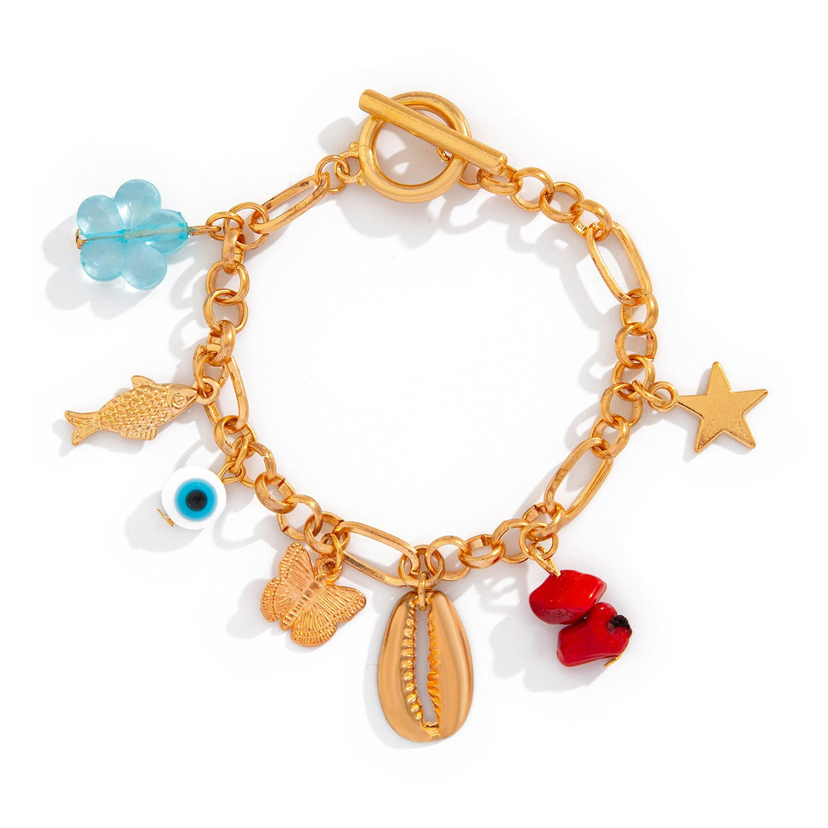 Retro elephant bull head personality niche peach heart imitation pearl shell bracelet
