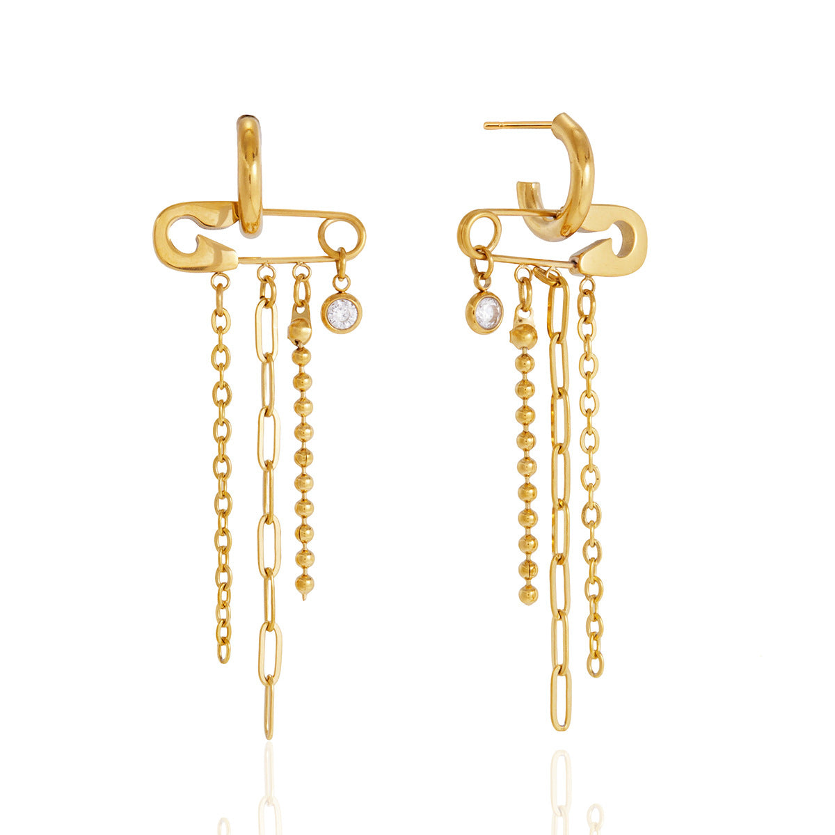 Safety Pin Chain Tassel Earrings