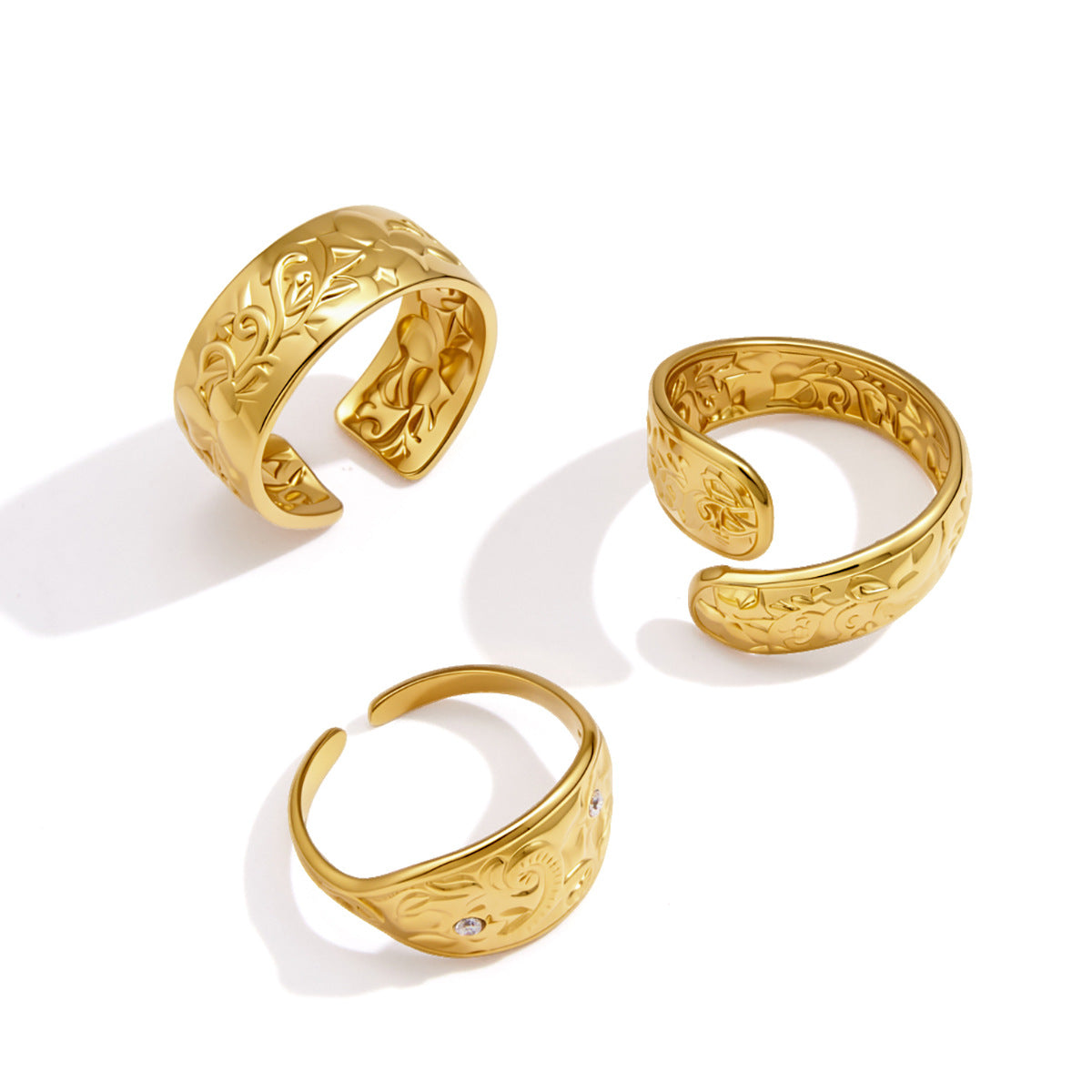 Engraved Floral Open Ring Collection