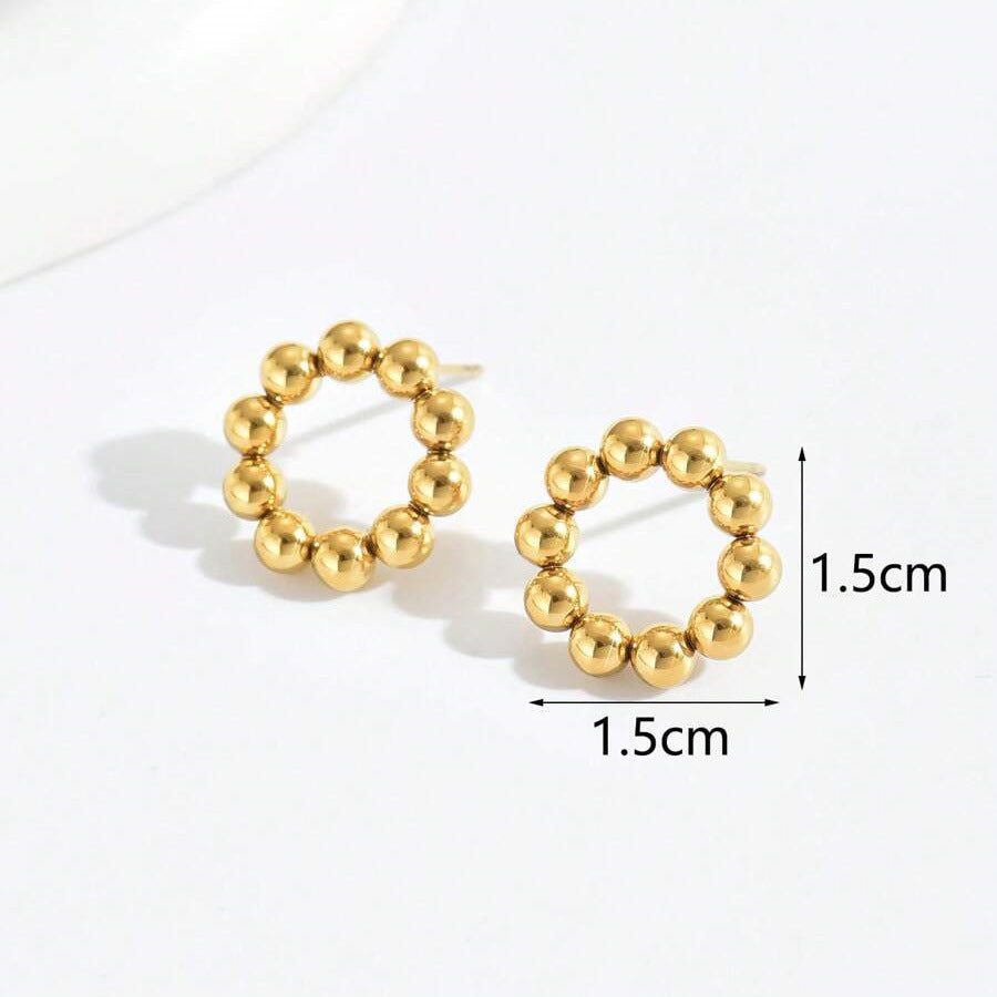 Sweet And Fresh Japanese And Korean Academy Style Earrings Women's Distinctive Round Beads 18k Electroplated Design Niche Earrings Versatile Earrings