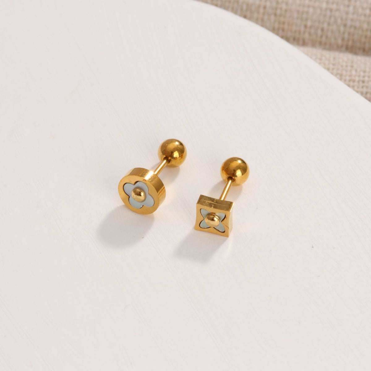 18K gold geometric inlaid gemstone design trendy personality earrings