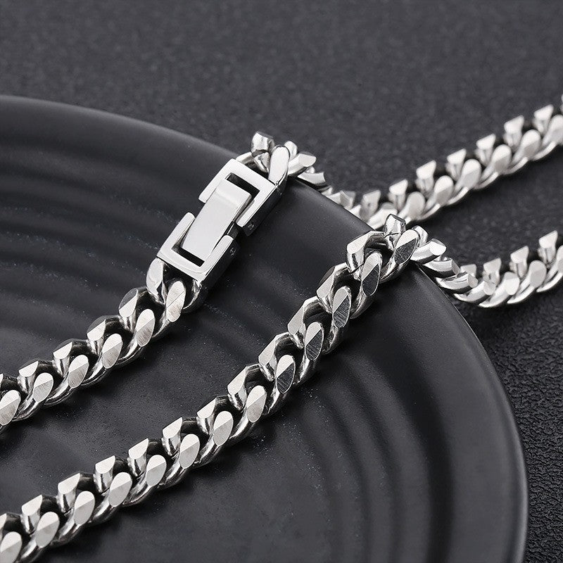 Polished Stainless Steel Cuban Chain Necklace