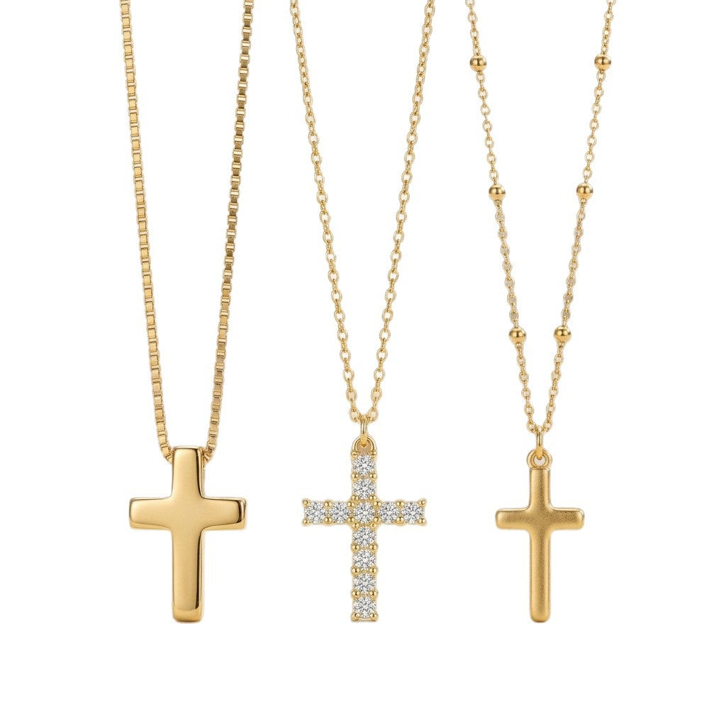 Cross-border Foreign Trade Bestseller 18K Gold Stainless Steel Clavicle Chain With Heart Pendant And Diamond-encrusted Cross Titanium Steel Necklace For Women