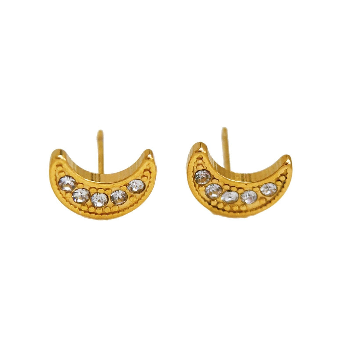 18K gold crescent-shaped gemstone earrings with exquisite design