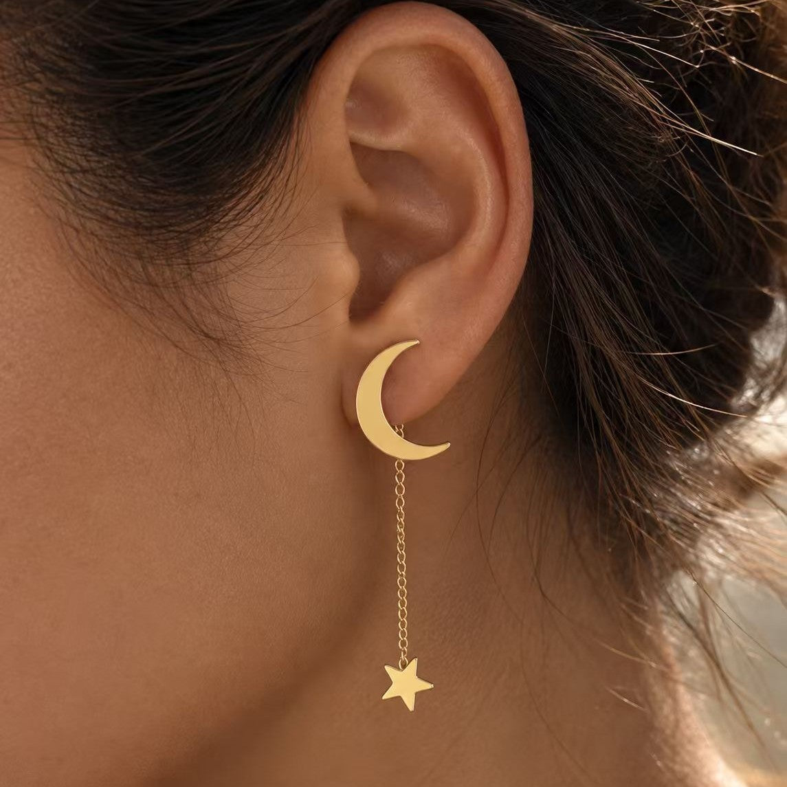 New Stainless Steel Tassel Earrings For Women, Minimalist Star Moon Stud Earrings, Fashion High-End Colorfast Ear Jewelry