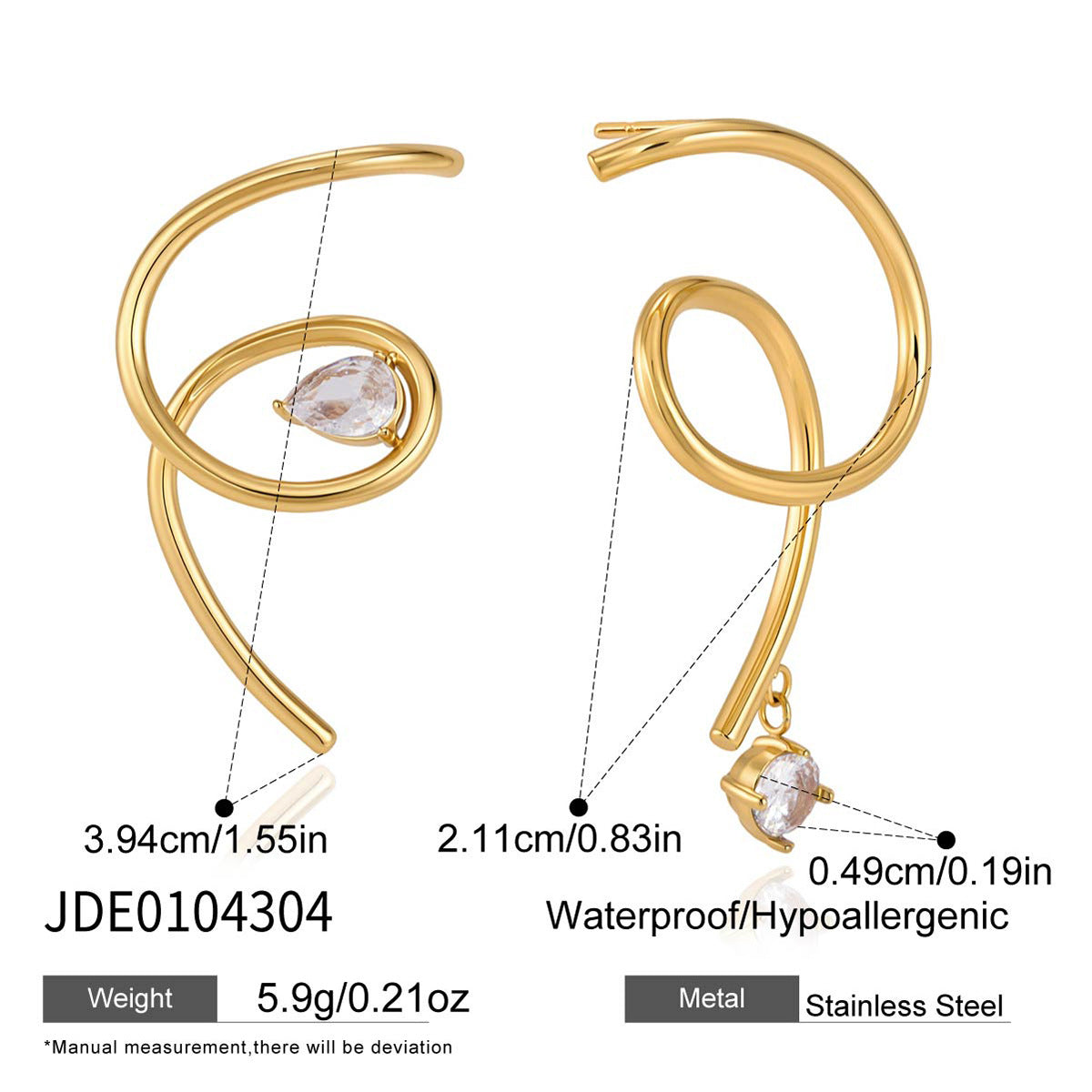 Asymmetric Linear Zircon Earrings