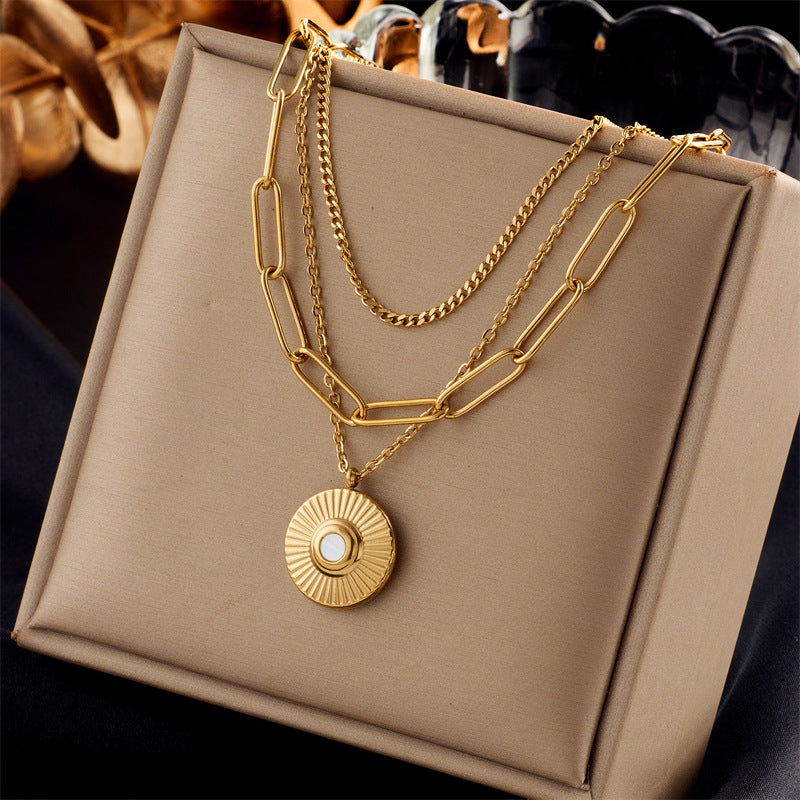 European And American Retro Butterfly Pearl Double-Layered Necklace For Women, Cross-Border Light Luxury Niche Stainless Steel Gold-Plated Jewelry Necklace