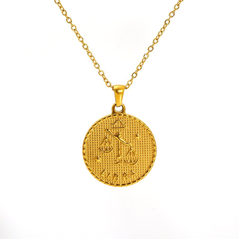 18k gold twelve zodiac necklace coin gold relief necklace