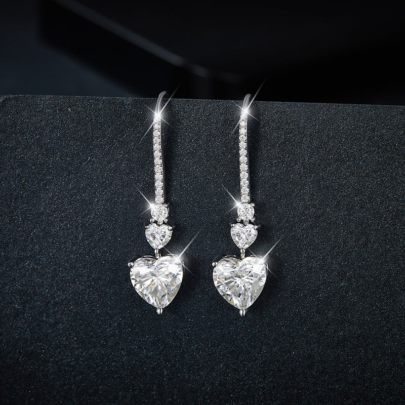 S925 Sterling Silver Heart Shaped Moissanite Dangle Earrings Platinum Plated Hook Earrings With GRA Certificate Elegant Jewelry Gift Box Set For Women