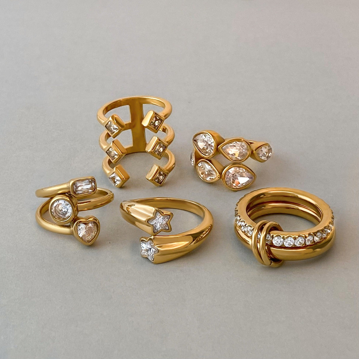 18K gold geometric inlaid gemstone design exquisite noble ring and earring set