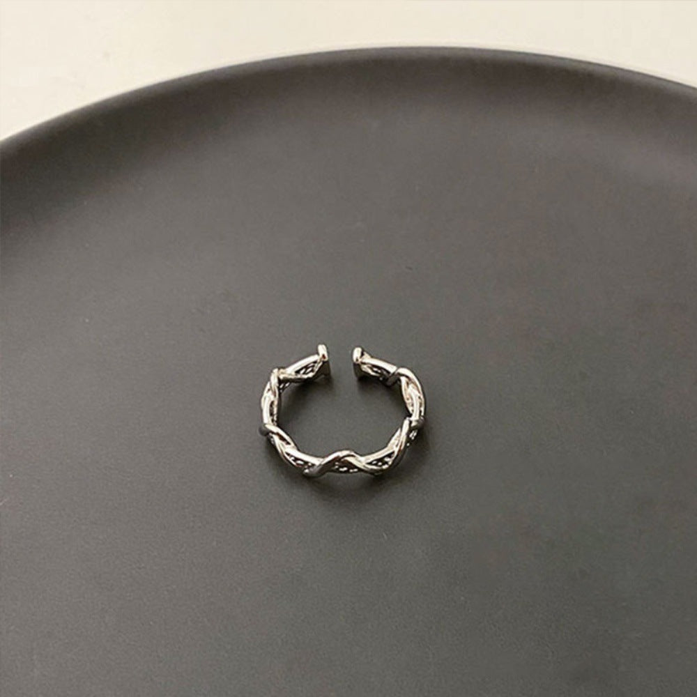 Light Luxury 925 Sterling Silver Plain Band Zircon Ring, Ladies Niche Heavy Craft Stackable Ring, Tarnish Resistant Wholesale