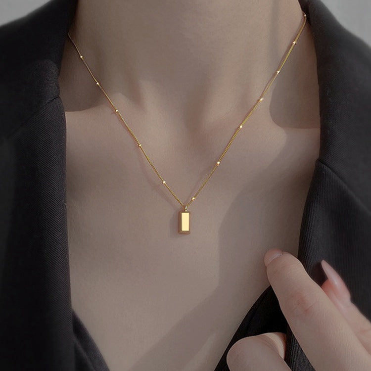 Titanium Steel Small Gold Brick Necklace Women's Non-fading Elegant New Fashion Popular Niche Light Luxury High-grade Clavicle Chain