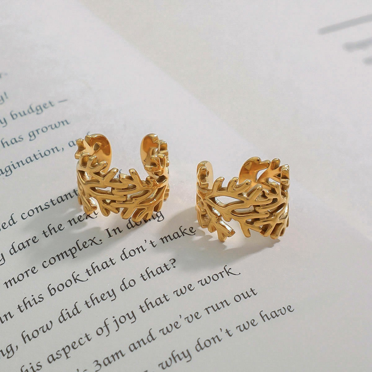 18K gold irregular branch design simple personality earring ring set