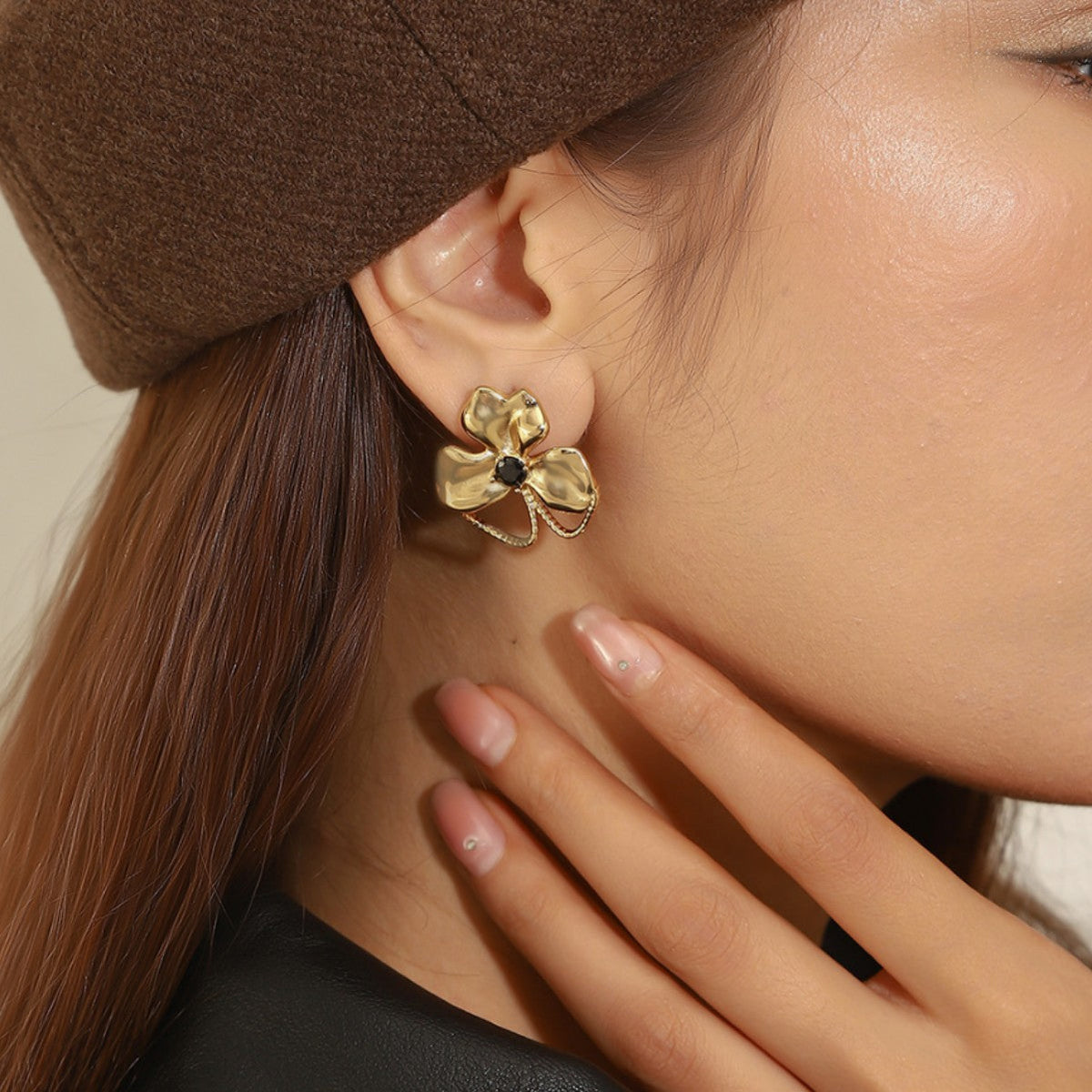 Stainless Steel Earrings With Geometric Pleats 18k Gold