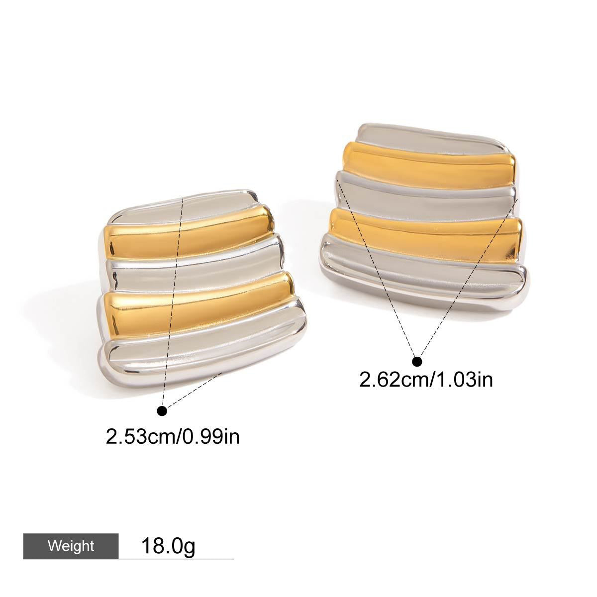 18K gold geometric trapezoidal design with gold and silver color matching, fashionable and personalized earrings