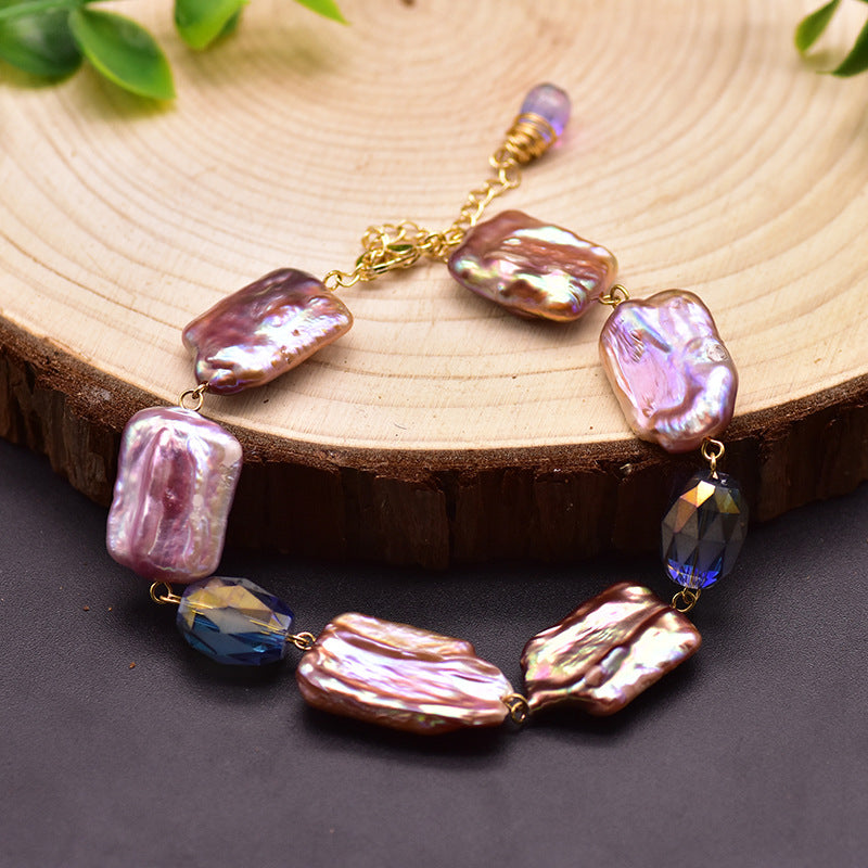 Natural Baroque Pearl And Kyanite Bracelet