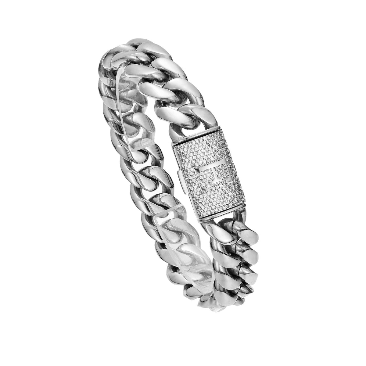 Mens Hip-Hop Lettered Snap-Clasp Encrypted Chain Cuban Link Steel-Colored Necklace