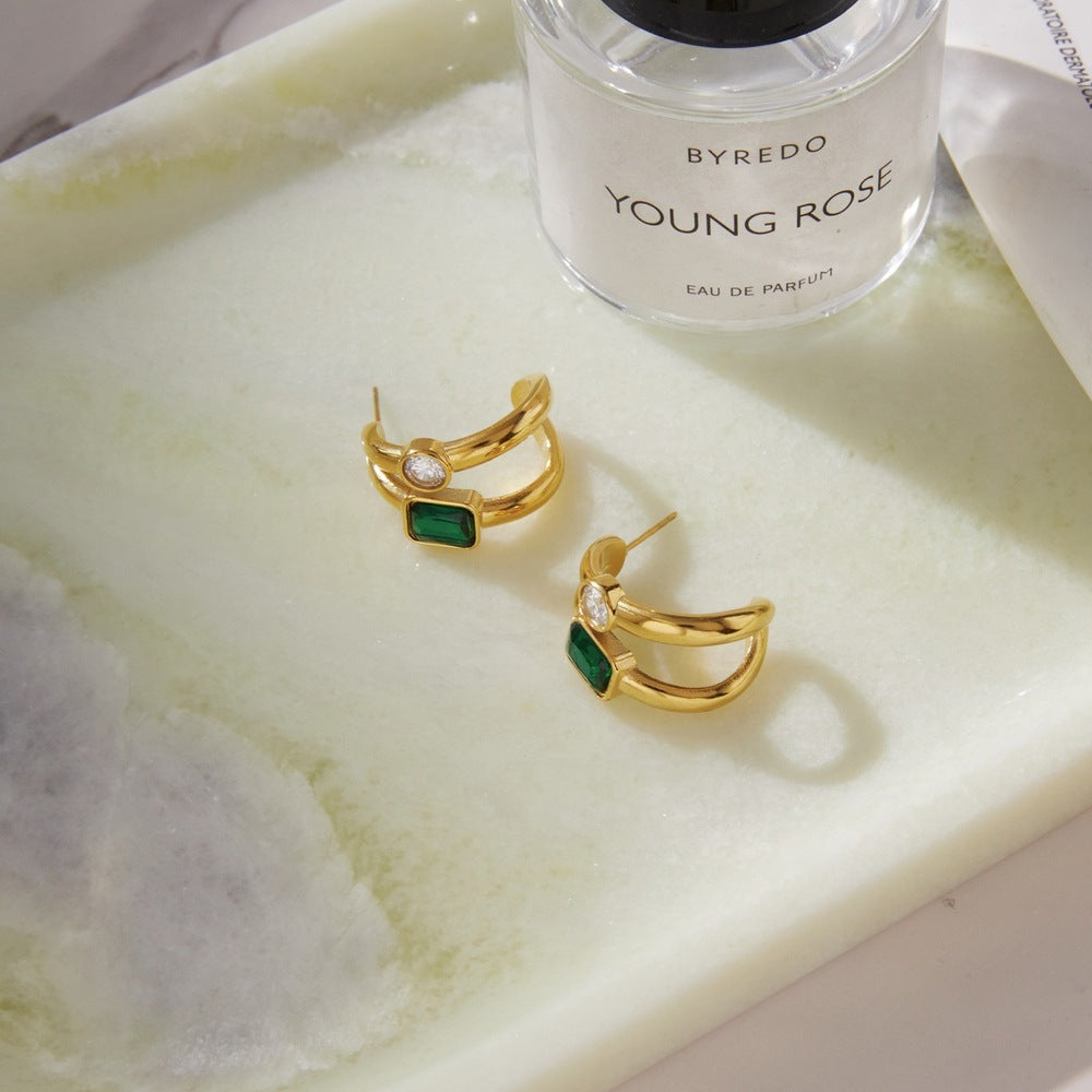 Oval Zircon Stud Earrings
