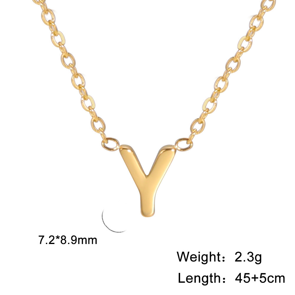 Hot-Selling Welded 26 Letters 18K Real Gold Electroplated Non-Fading Small Pendant Jewelry 304 Material Stainless Steel Necklace