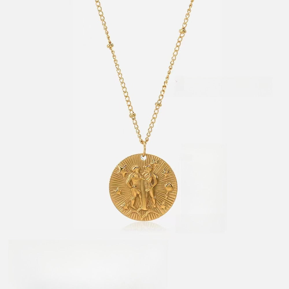 18k gold twelve zodiac necklace coin gold relief necklace