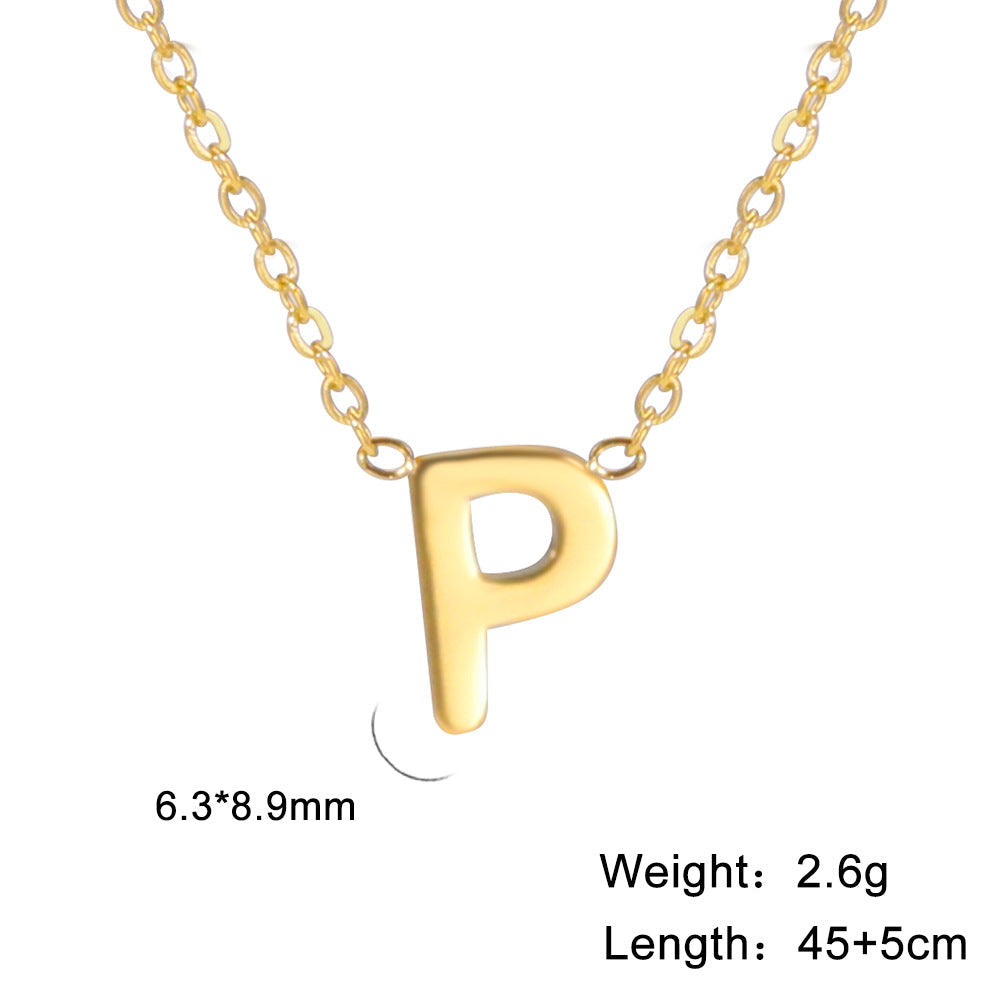 Hot-Selling Welded 26 Letters 18K Real Gold Electroplated Non-Fading Small Pendant Jewelry 304 Material Stainless Steel Necklace