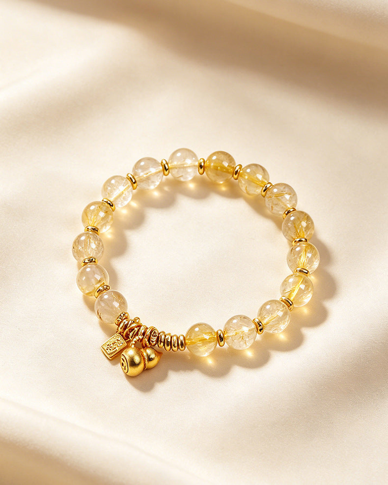 Natural Golden Rutilated Quartz Crystal Bead Bracelet